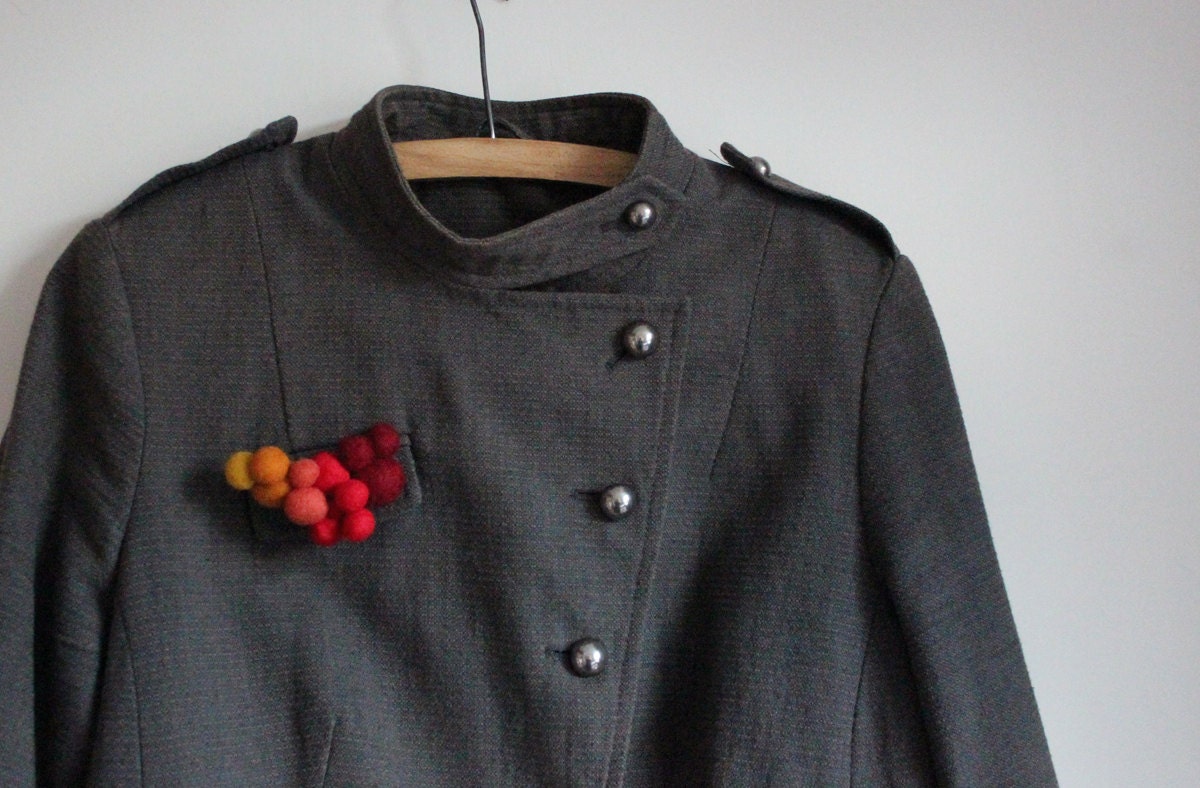 Silk Garden colour cluster brooch - wool jewels in red, orange, burgundy, mustard and cinnamon