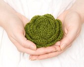 Crochet big flower rose brooch pin corsage giant statement yarn accessories - green olive brass khaki moss - BrotherWorks