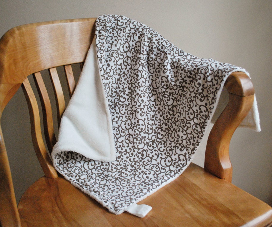 Baby  Blanket - Mocha and White Cotton Flannel and Minky - OOAK and Ready to Ship