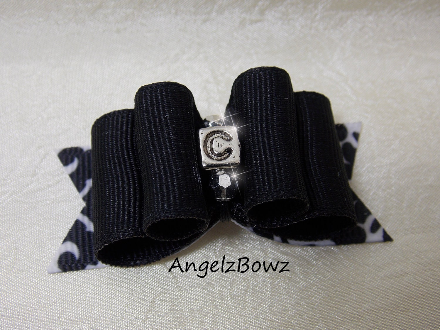 Black & White Initial Double Loops Dog Bow