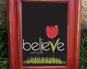 Scripture Art, Christian Art - Believe, John 3:16, canvas-mounted framed art (5x7)