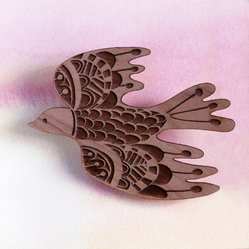 Wooden Messenger Bird Brooch
