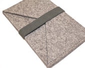 iPad Mini Wool Felt Sleeve/Case Double Pocket in Granite with Elastic Trim