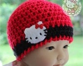 Baby Hat, Red, Black, Kitty Hat, Baby Beanie, Baby Girl, 0 to 3 months, Photo Prop, READY TO SHIP