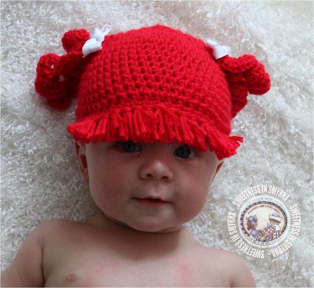 Crochet Baby Hat, Baby Girl Hat, Raggedy Ann, Inspired, Red, 0 - 3 months, Photo Prop, READY TO SHIP
