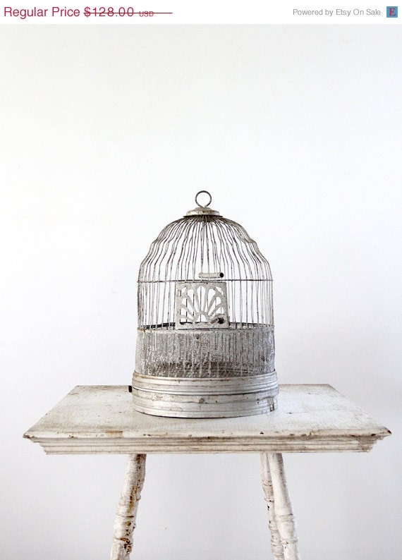 ON SALE Antique Birdcage / Silver Metal Bird Cage - 86home