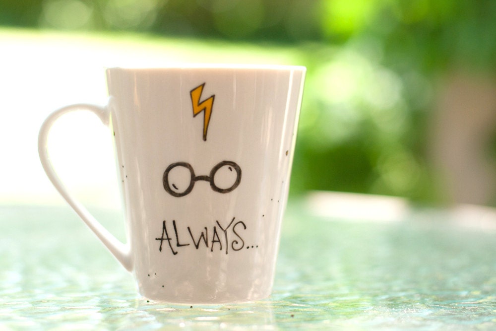 Simple "Always" Mug - Harry Potter - Choose Your Owl Colors - Hand painted literary mug with lightning bolt, glasses, and owl