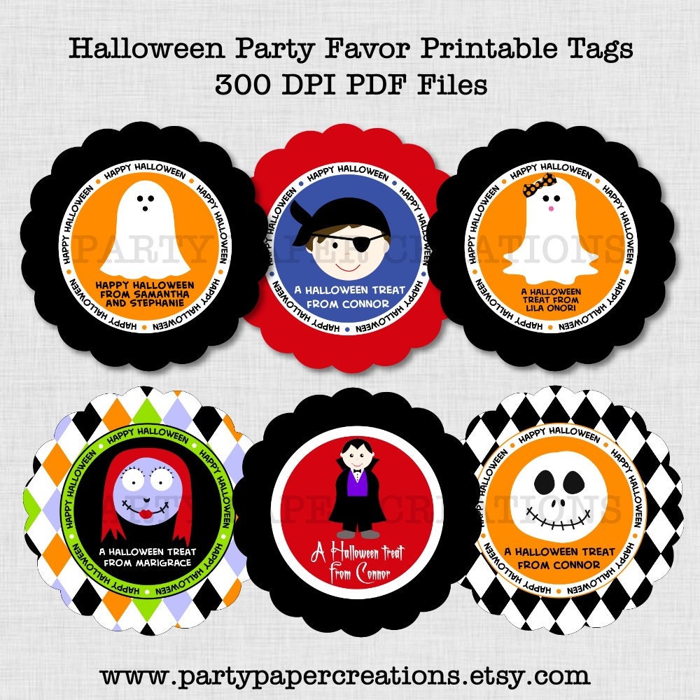 Party Printables - Halloween Party Favor Tags - Ghost Vampire Pirate Sally Personalized Tags - DIY Printable PDF File Download Il_170x135