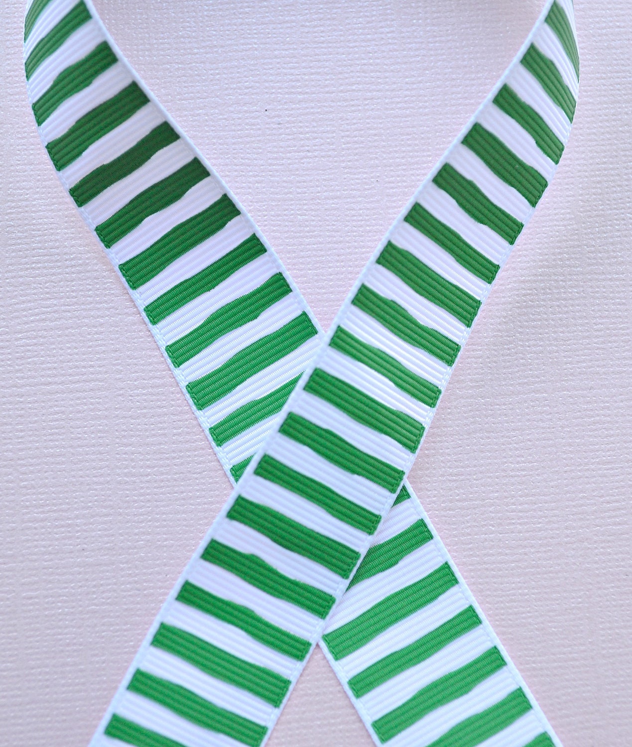 Green and white wonky stripes on 7/8" grosgrain ribbon- CHristmas/ST Patricks day Il_570xn