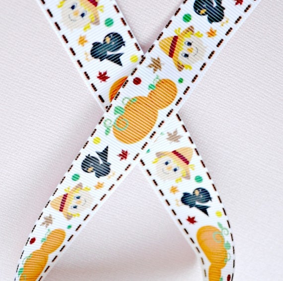 Thanksgiving Scarecrows & black birds on 7/8" grosgrain ribbon Il_570xn