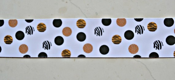 Safari Wild animal polka dots printed on white 1 1/2" grosgrain ribbon Il_570xn