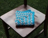 Mini granny blanket in Aqua and light blue. Mini blanket