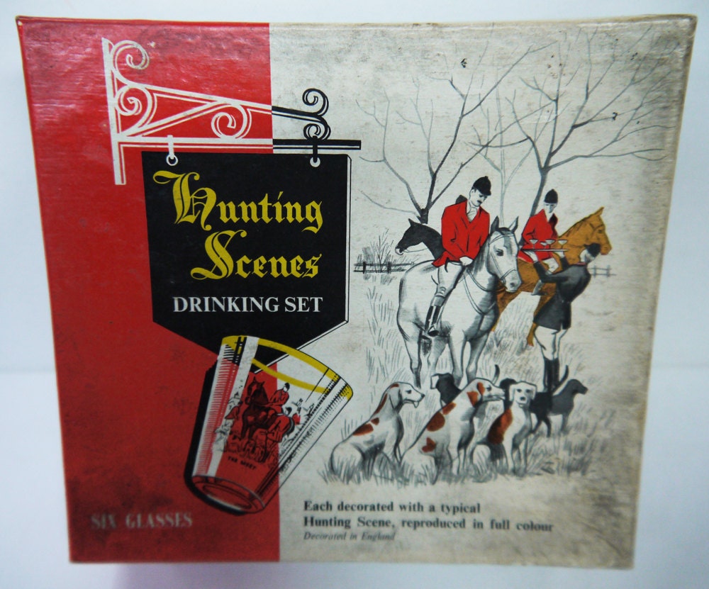 Vintage Shot Glasses Retro 1960s Hunting Scenes