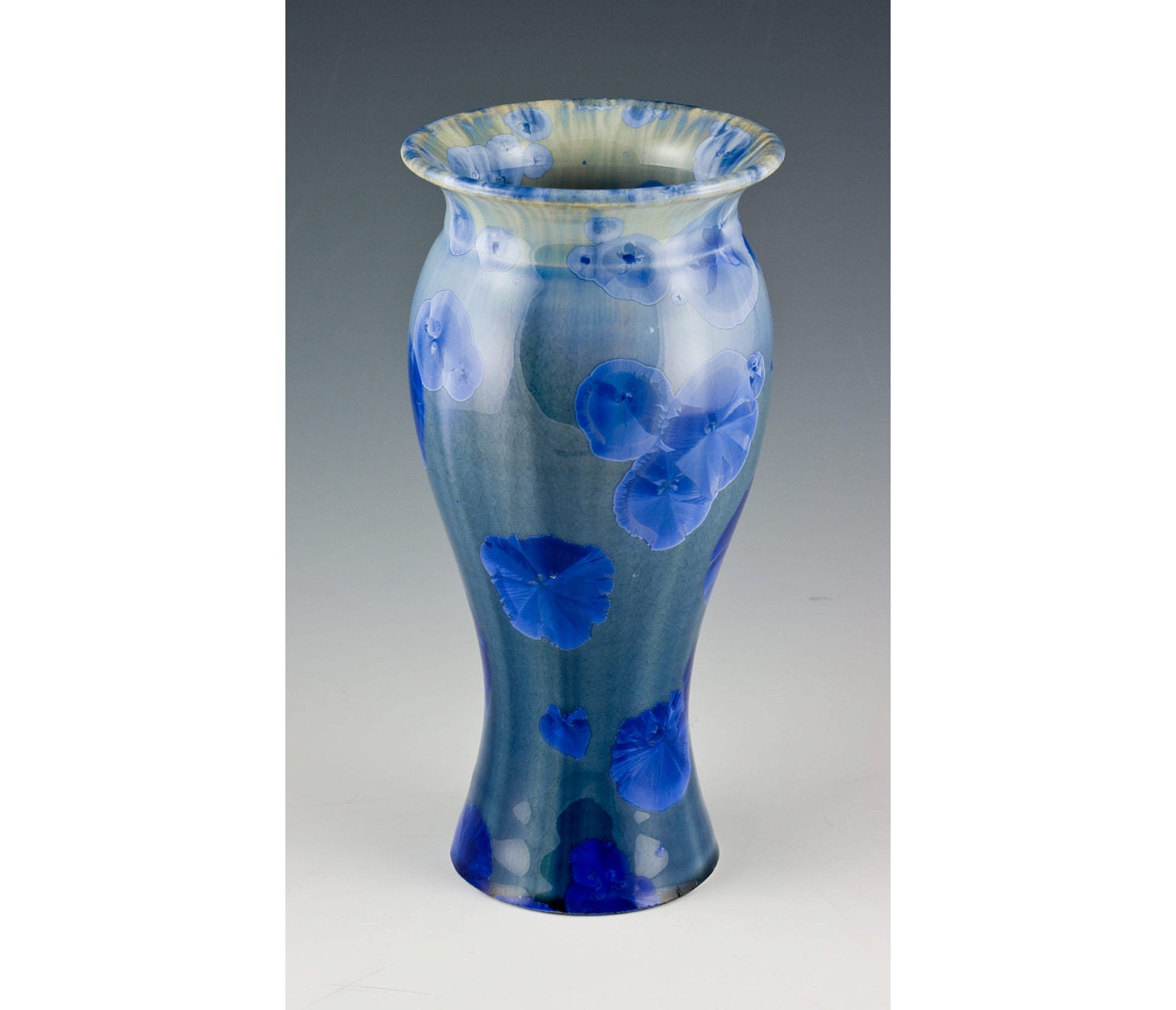 Blue Crystalline Vase: Free US Shipping