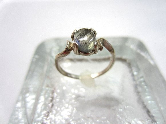 Gemstone Ring Labradorite Cabochon Sterling Silver Size 8