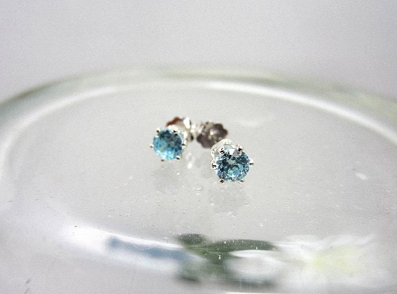 Aquamarine Stud Earrings, Silver Post Earrings, March Birthstone Earings