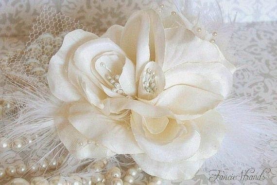 Wedding Headpiece, Bridal Hair Accessory, Bridal Hair Flower, Mini Veil, Pearl Bridal Hair Piece, White, IvoryWedd