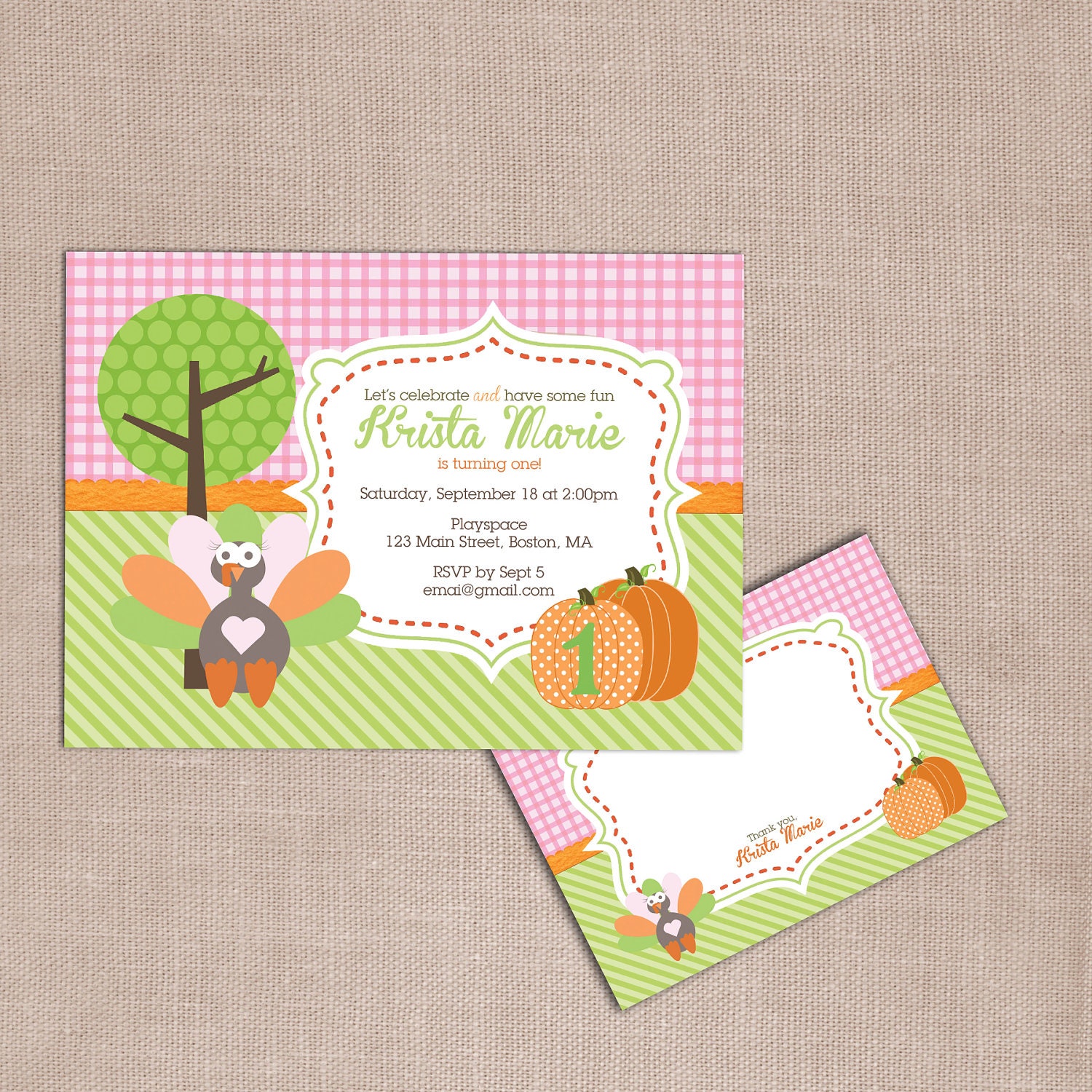 Turkey fall birthday invitation and thank you DIY printable