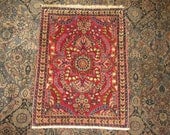 Antique Made in Iran Sarouk Mat with Detailed Design Decorative Small Oriental Rug