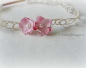 1 tiny delicate pale pink cherry blossom flower newborn baby headband professional photography prop GORGEOUS