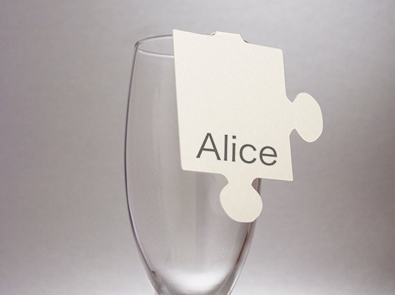 30 Place Cards, Puzzle, Jigsaw Pieces, Mosaic, Decor for Wine Glass, Cutout, Scrapbook, Papercut by Mama Tita