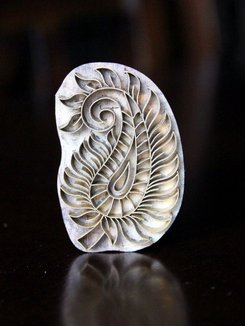 Handmade Indian Wood and Brass Textile Stamp- Paisley Motif