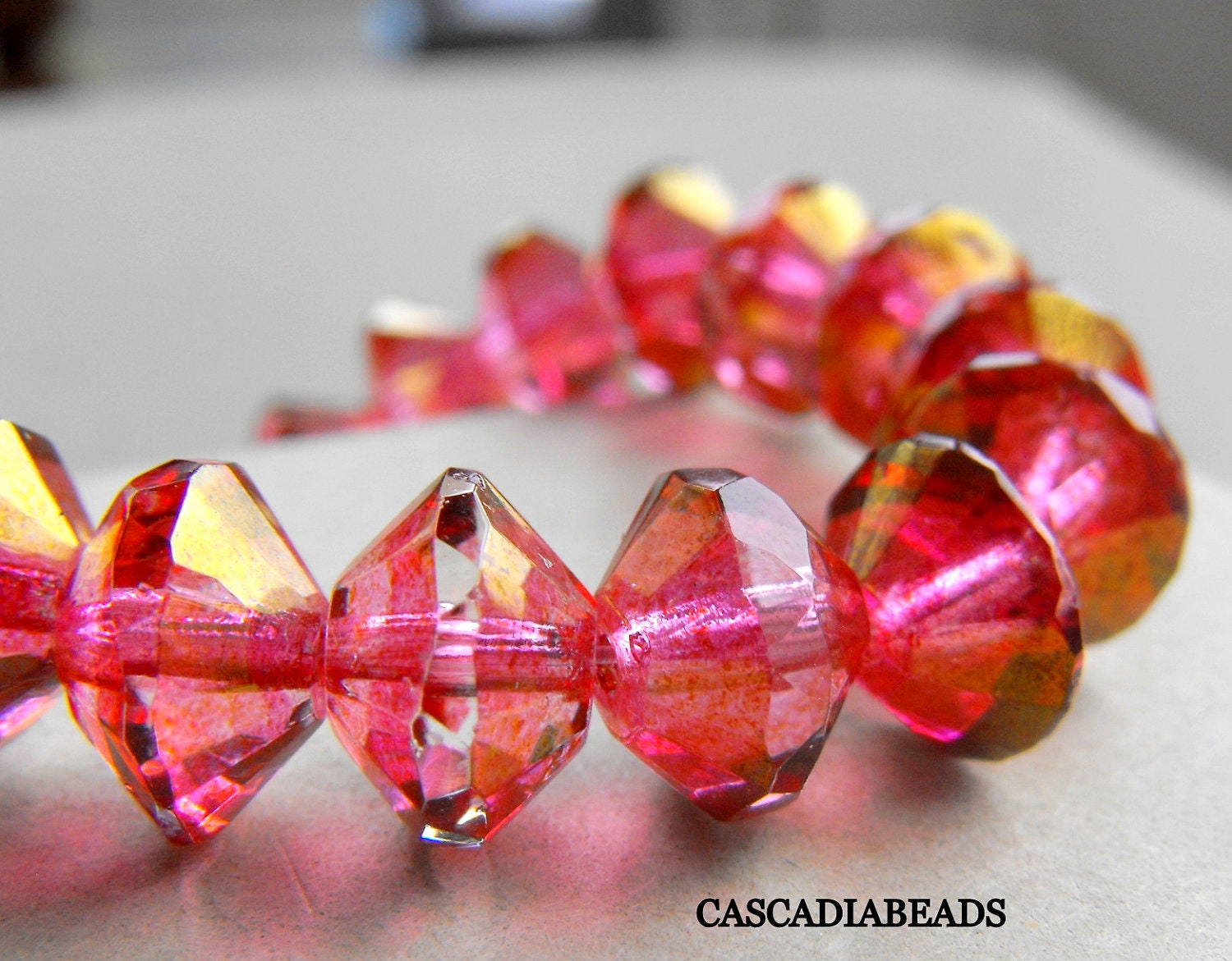 Czech Glass Bead - Saucer - Pink Gold Picasso - 10 -6x9mm (cab-615)