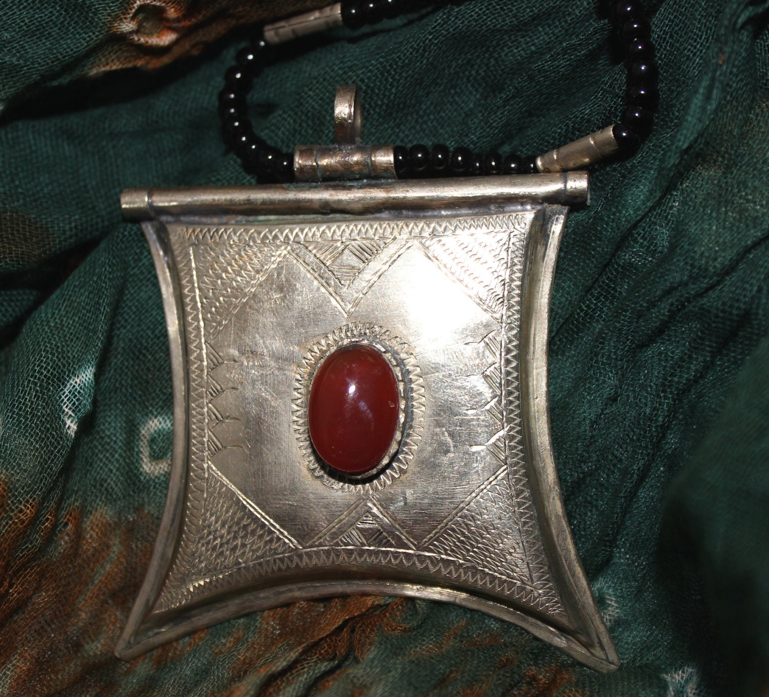 Tuareg Amulet Gri Gris with Carnelean Stone with Tifinagh Inscription