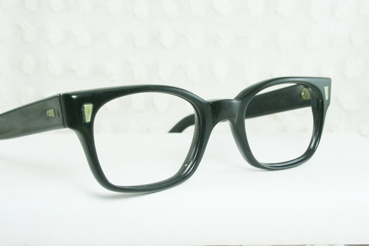 50s Mens Glasses 1960's Black Eyeglasses Squared Horn Rim G Man Silver Stud Large 50/24 Buddy Frame France