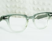 60s Glasses 1960's Eyeglasses Gray Fade Clear Horn Rim G Man Unisex NOS 44/22 Art Craft Optical Frame
