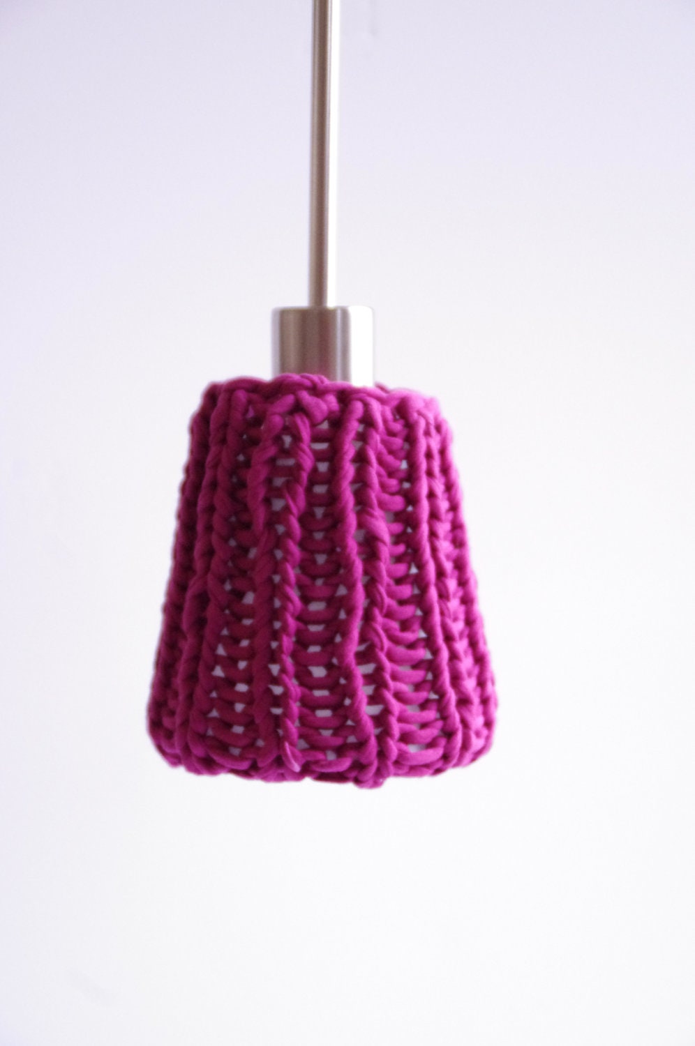 Fuchsia knitted lampshade for pendant light or floor lamp