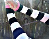 Pink Black and White Striped Arm Warmers. Jail House  Striped Arm Warmers. ON SALE WAS 14.00