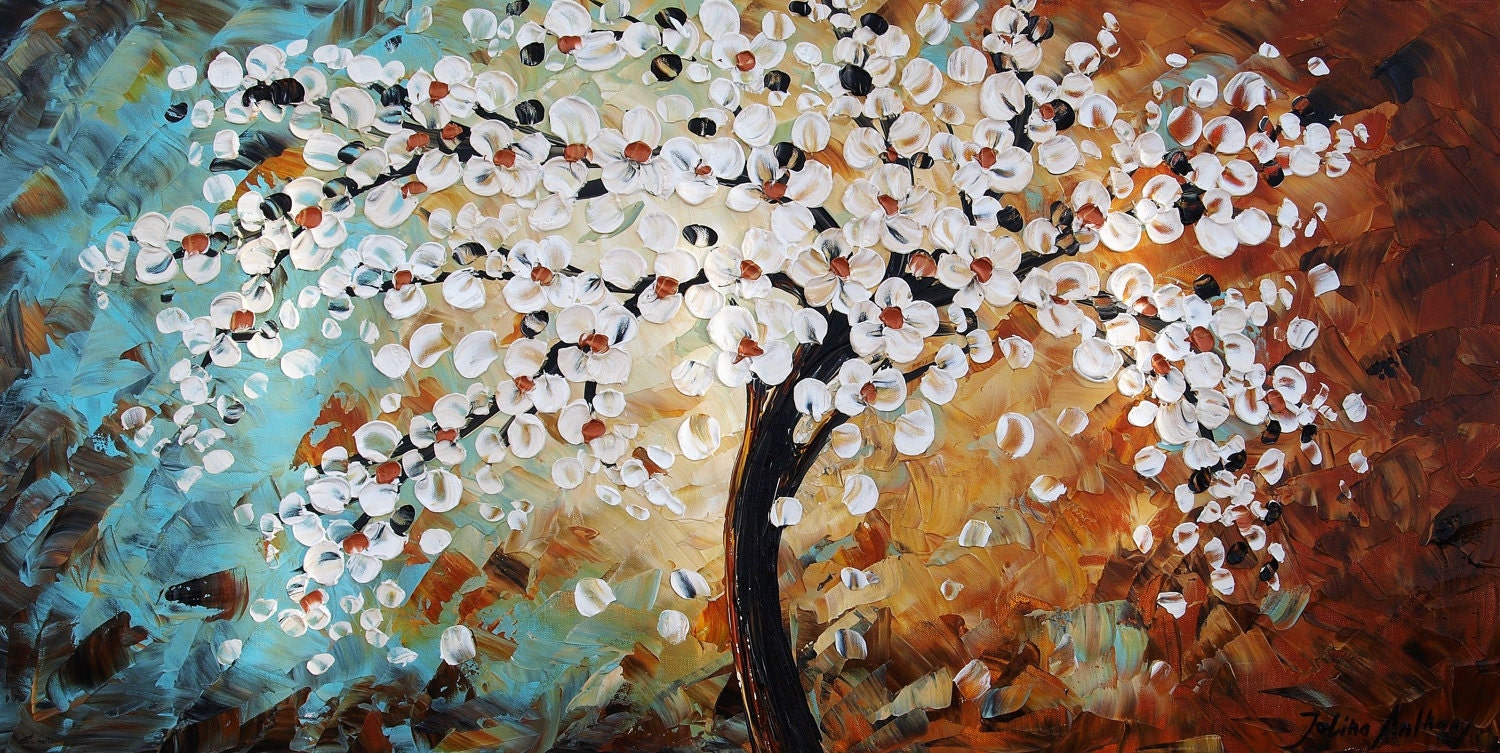 Original Abstract Painting Tree Impasto thick textured artwork from Artist Jolina Anthony express and free shipping