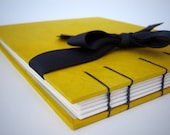 Yellow Wedding Guest Book - Coptic Stitch Binding, Hand Bound Book, Yellow and Navy Blue, Made to Order - nickelplatepress