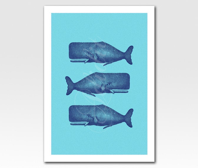 Art Print Etched Looking Print Three Whales Home Décor A3 Print Nursery Art Original Design by Adidit Print no. 110
