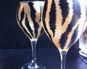 Set of 2 Hand Painted Tiger Animal Print Wine Glasses