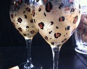 Set of 2 Hand Painted Cheetah Animal Print Wine Glasses