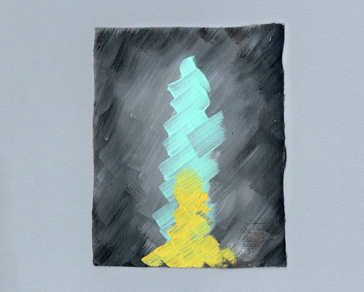 Black, Grey, Aqua and Yellow Original Abstract Painting OOAK
