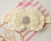 Ivory Baby Headband-Headband-Baby Girl Headband-Easter Headband-Newborn Headband-Shabby Chic Flower Headband-Baby Bows