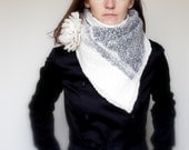 Nuno felted grey scarf with white flower brooch