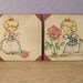 vintage 1940's hand painted tiles, girl with red rose flower painting, girls bedroom nursery decor, Pittsburgh