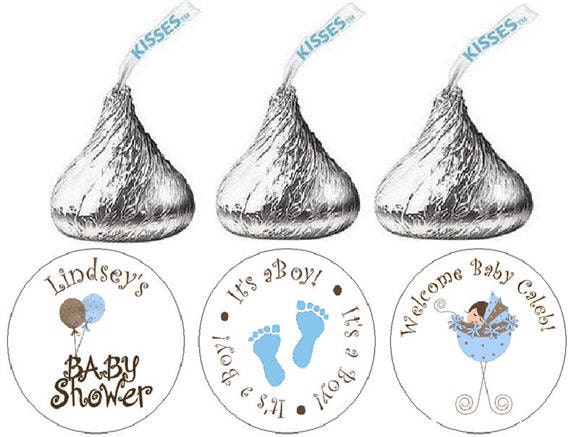 108 Baby Shower Hershey Kiss Stickers - Blue Boy Baby Carriage and Baby Feet Candy labels for Party Favors