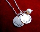 Mommy Necklace with Two Kids Names Stamped Sterling Silver Disc