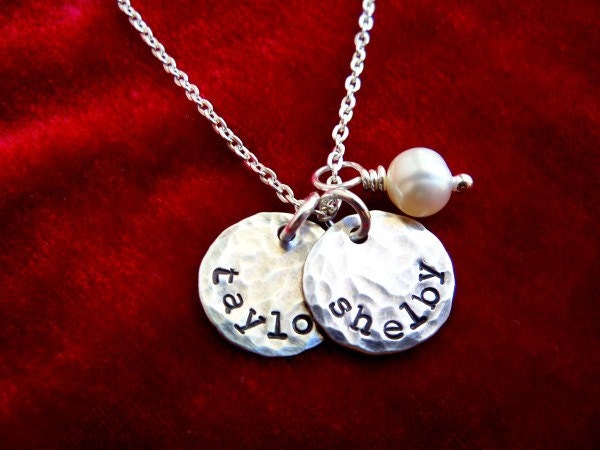 Necklace with Kids Name Sterling Silver Stamped Distressed Disc