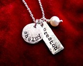 Mother Necklace Two Kids Names Stamped Sterling Silver Distressed Tags