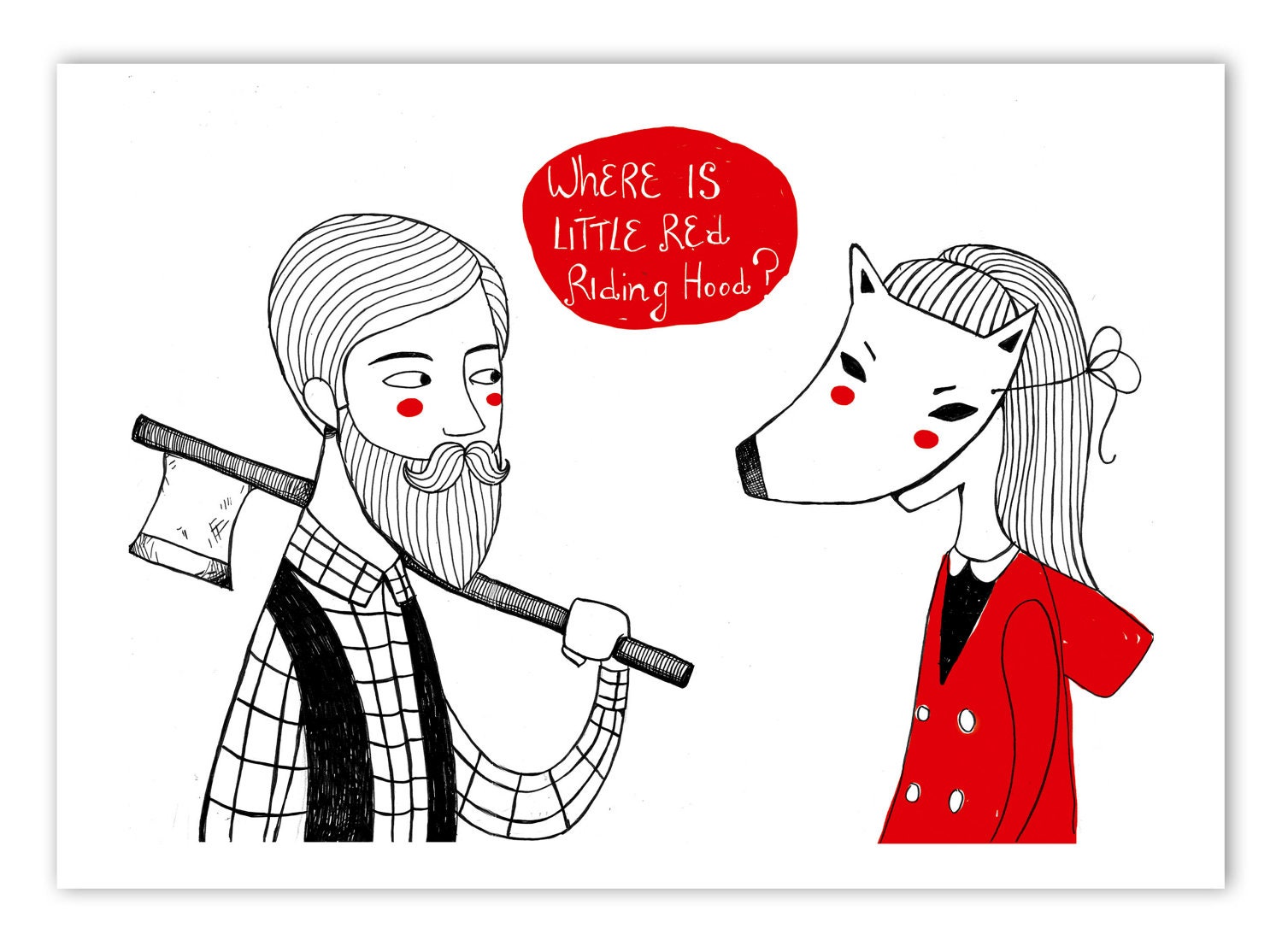 Lumberjack and Little Red Riding Hood print