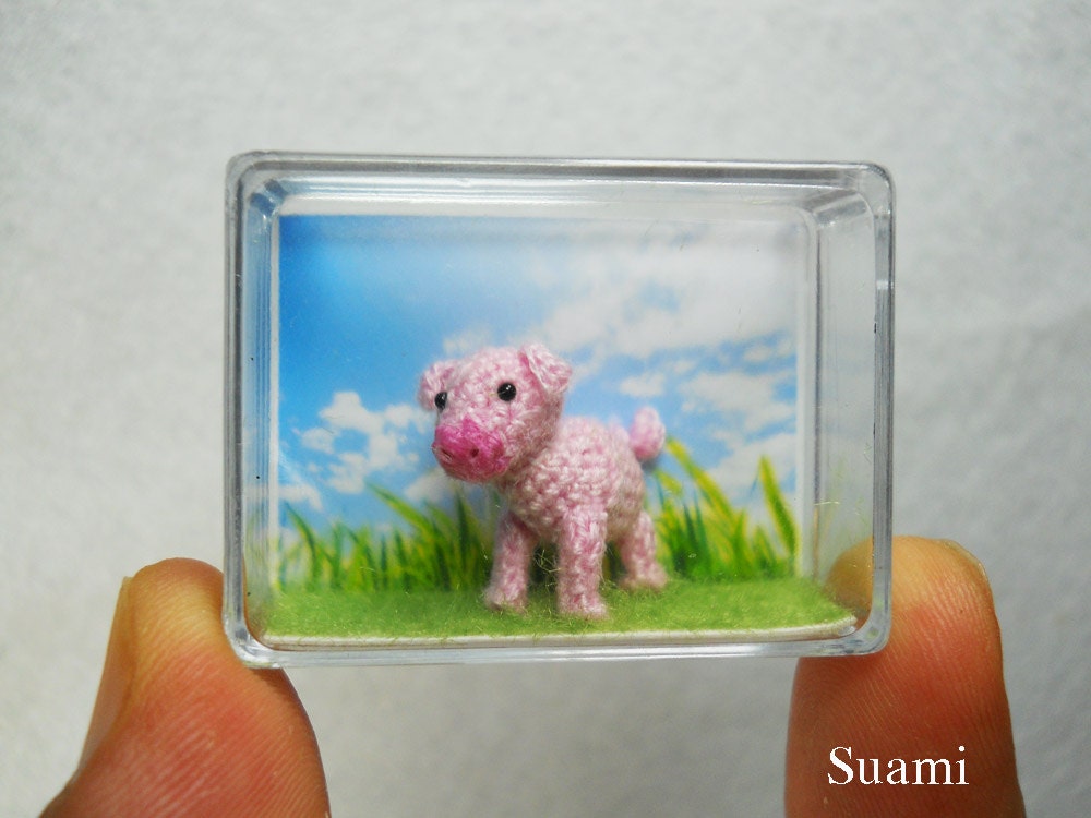 Miniature Pink Pig 0.6 inch - Teeny Tiny Crocheted Farm Animals - Made To Order