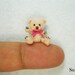 Miniature Creme Mohair Bear - Micro Crocheted  Bears 0.8 Inch Scale with Pink Bow - Made To Order