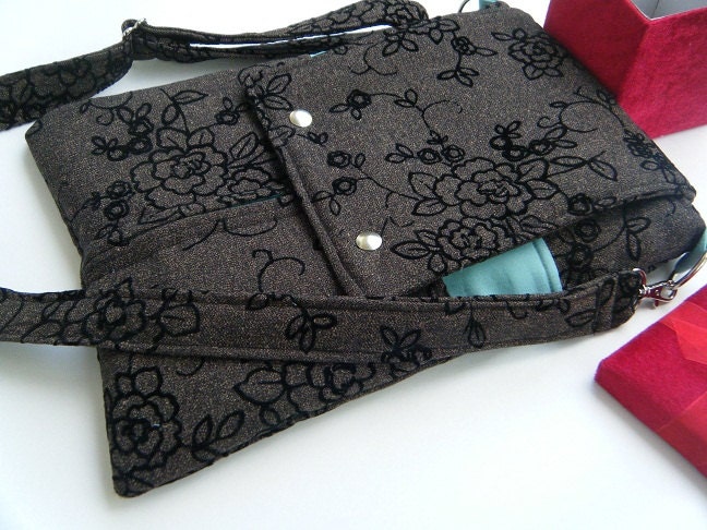 Macbook laptop bag with Matching Shoulder strap-available in sizes 11,13 and 15-PADDED-Midnightkisses accented with Egg Duck