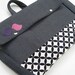 11, 13, 15 or 17 inch for a macbook laptop bag-matching shoulder strap-Diamonds Grey-Lined with Satin blackberry- Back Pocket - Short handle
